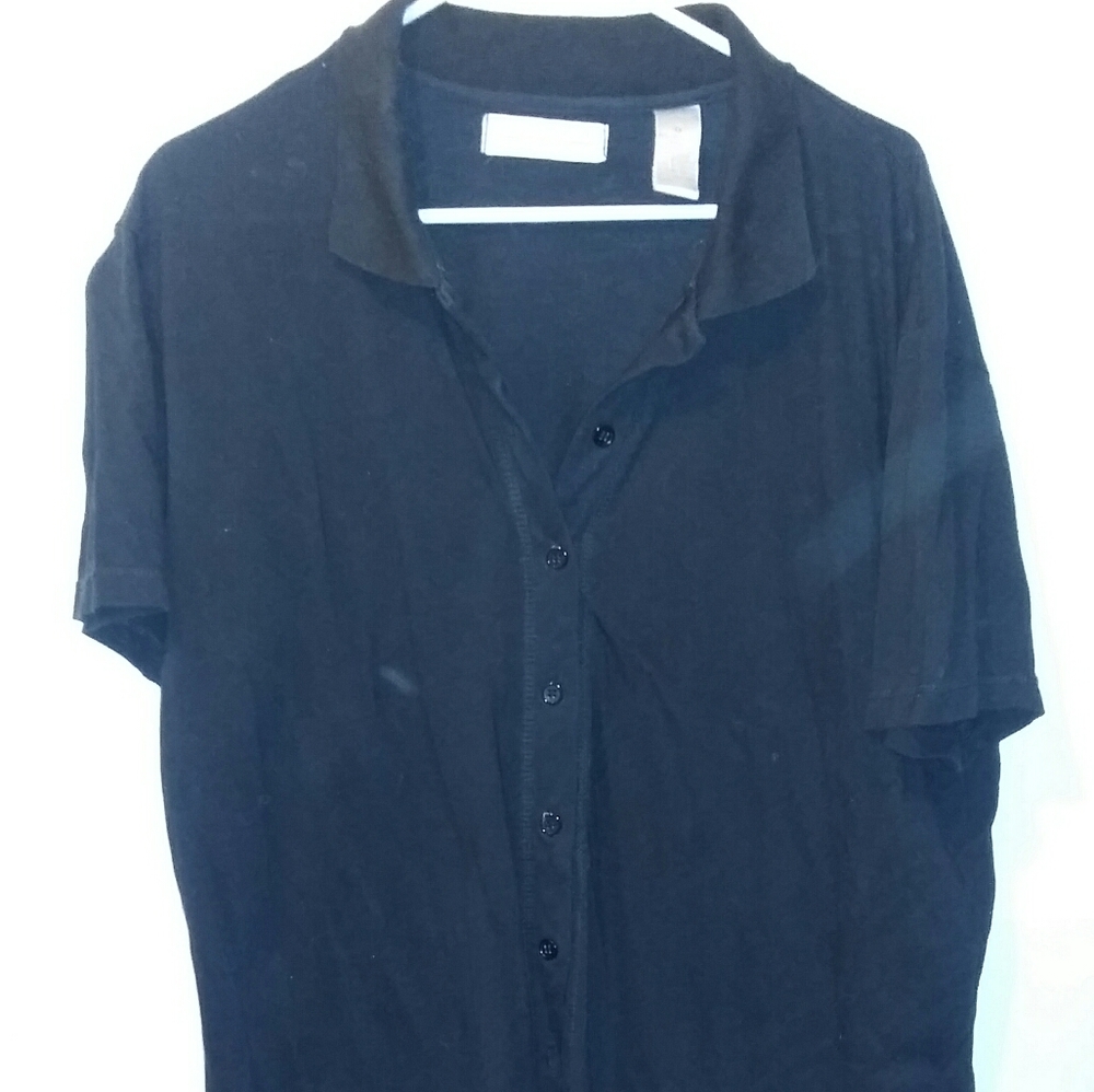 Black Button Down Polo Top size 1X